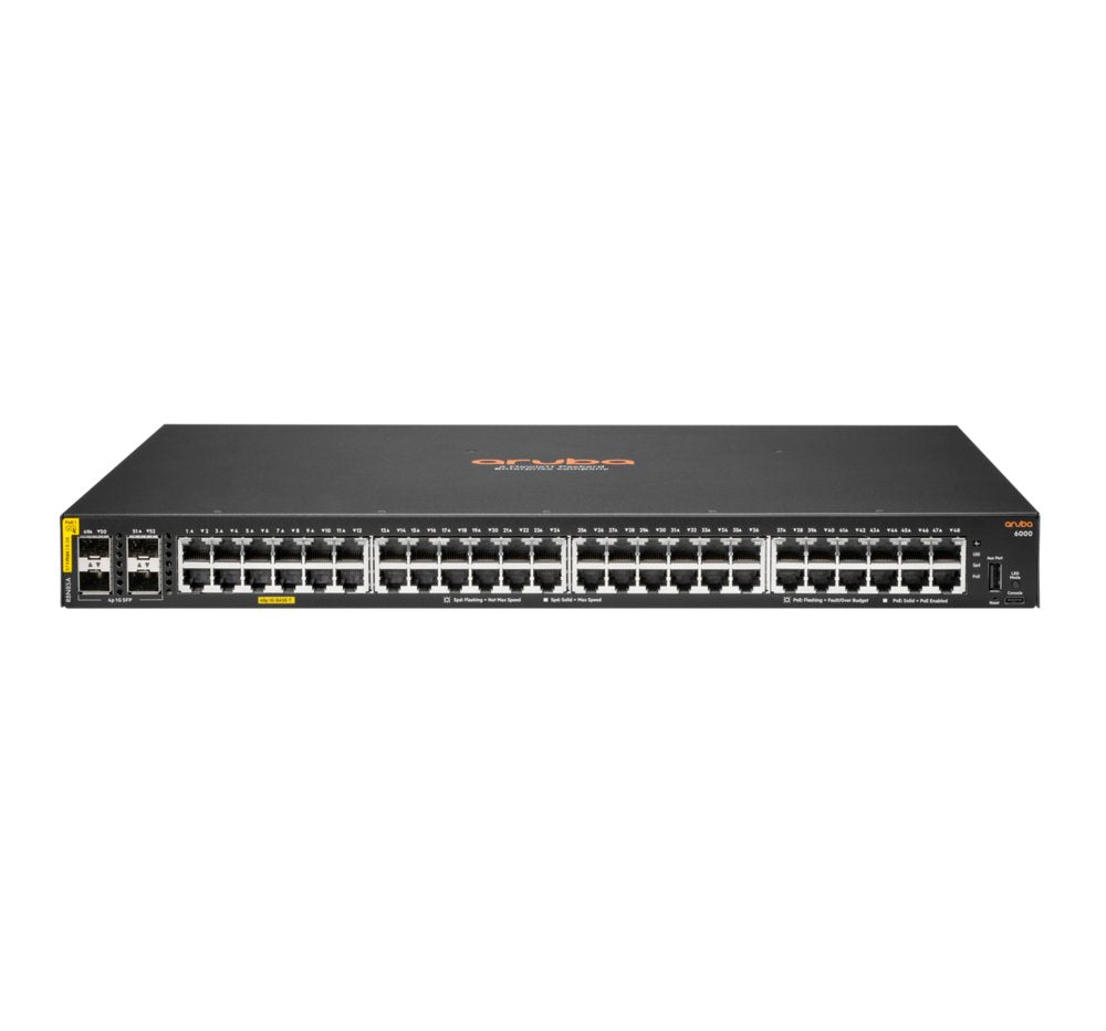 Aruba 6000 48G | Managed L3 Switch | 48x Gigabit PoE+ | 4x SFP | 370W PoE-budget | 1U Rackmount - Matmuis